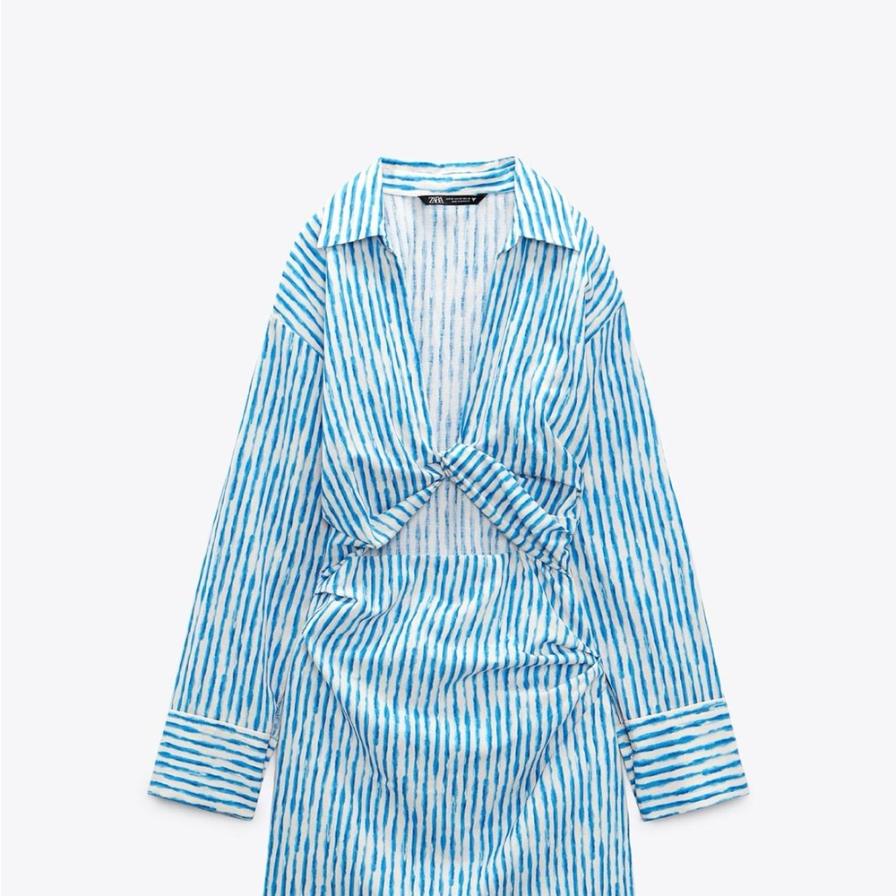 Chic Blue Striped Dress with Twist Detail